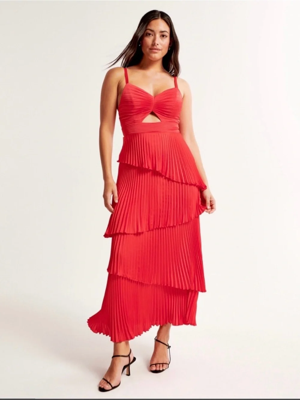Abercrombie & Fitch Red Giselle Pleated Tiered Maxi Dress